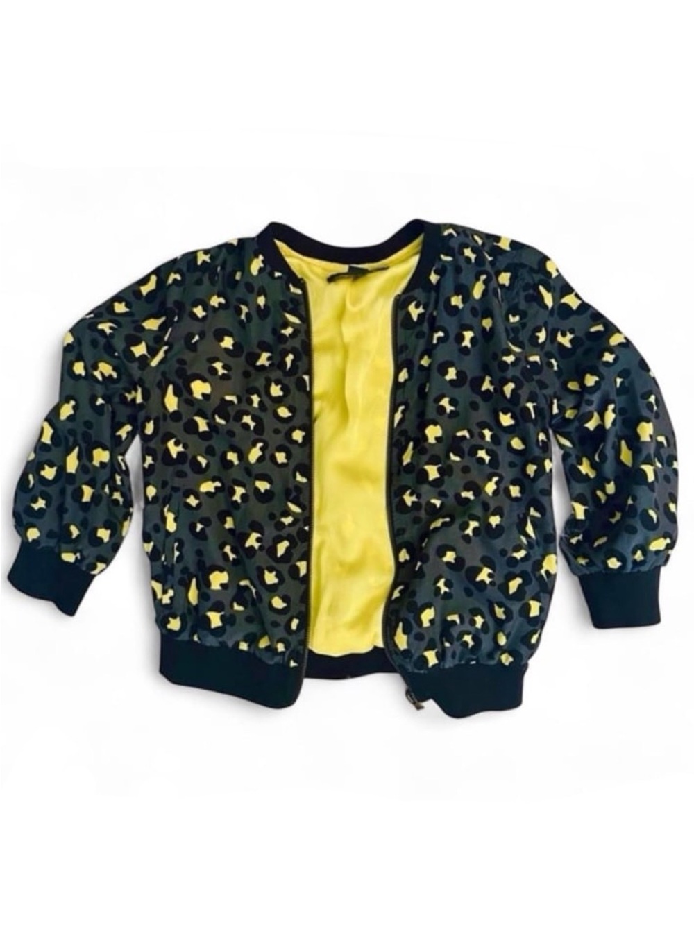 Unique  Leopard Print Bomber Jacket Black, Grey & Neon Yellow
